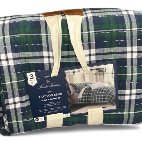 Brooks Brothers Green, White and Blue King Cotton Slub Quilt 106”x92”